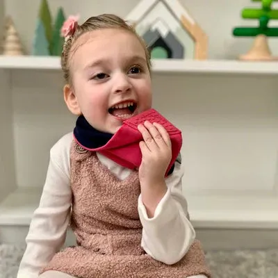 CHEEKY CHOMPERS | Warm Pink  Dribble Bib with Oral Sensory Chew Older Child/Adult