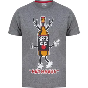Christmas Beer Bottle Mens Christmas Short Sleeve Top - Grey