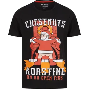 Christmas Chestnuts Roasting Mens Christmas Short Sleeve Top - Black