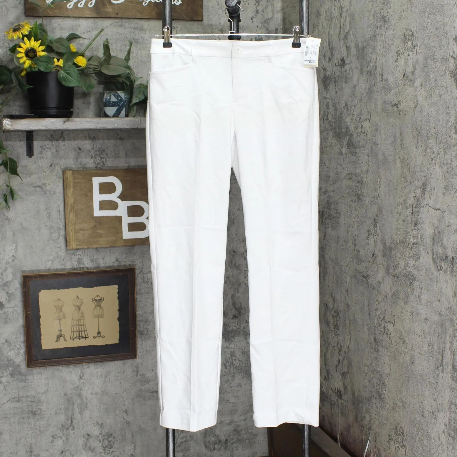 Christopher & Banks Womens Shaped Fit Mid-Rise Stretch Dress Pants White 6