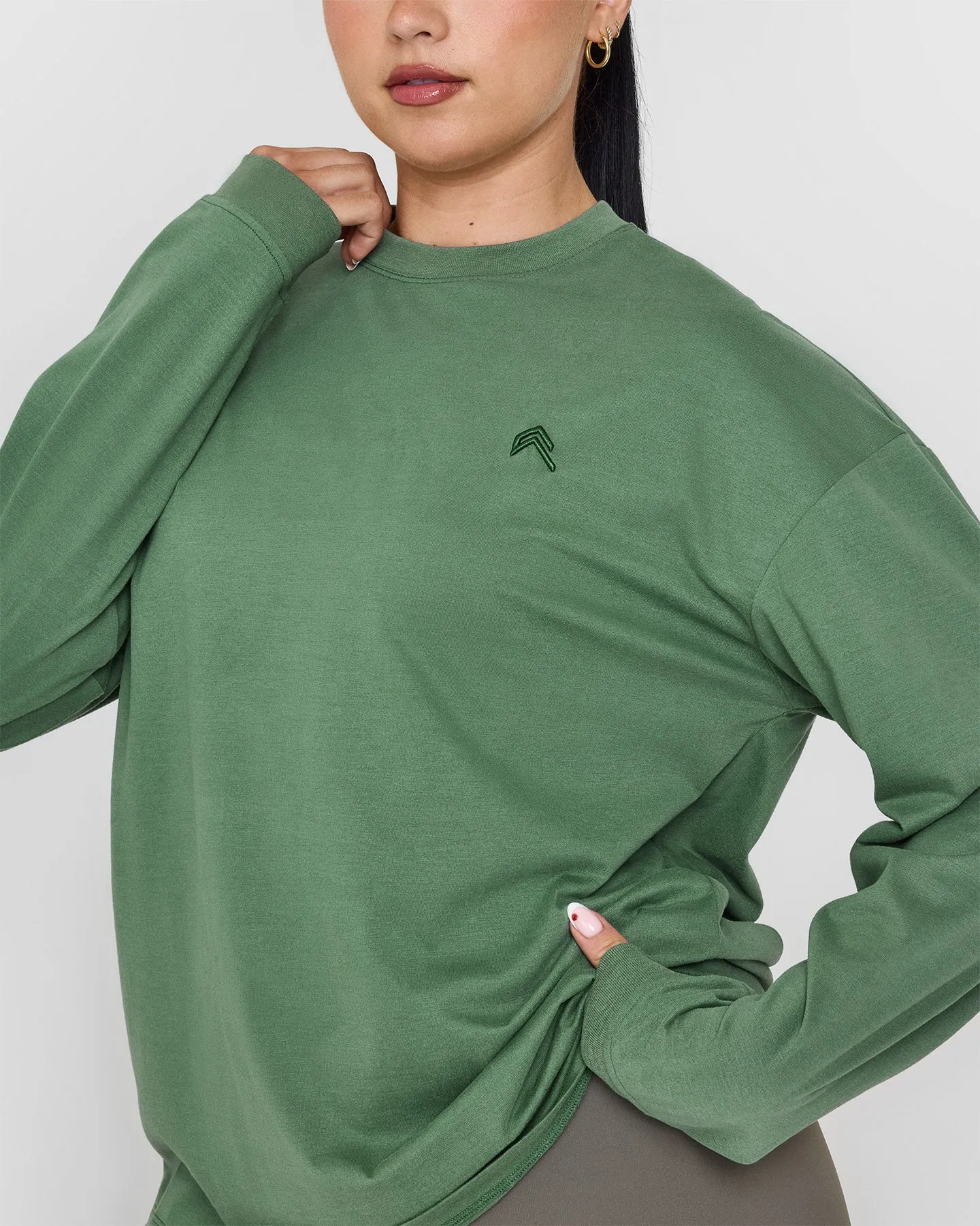 Classic Oversized Lightweight Long Sleeve Top | Washed Forest Green