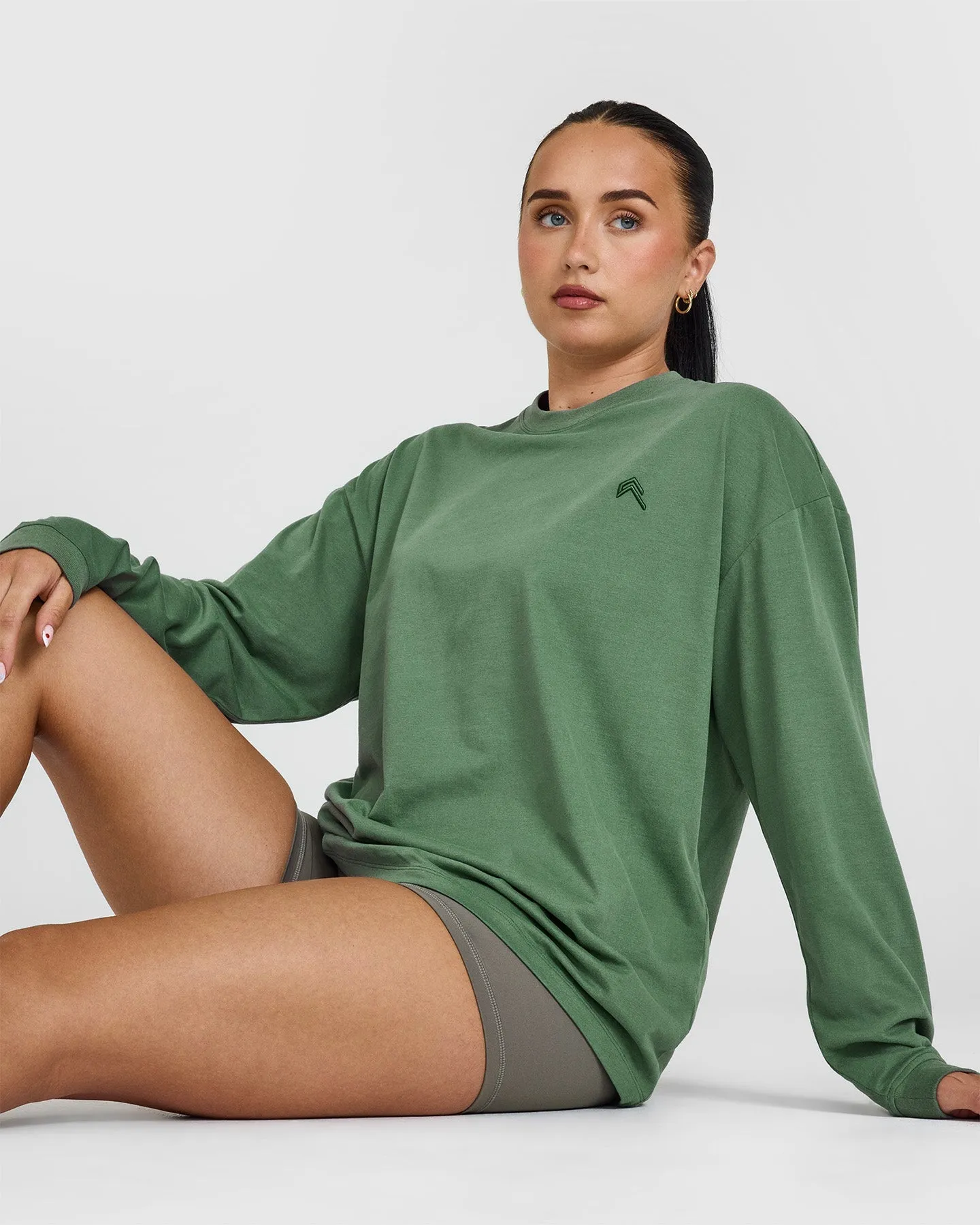 Classic Oversized Lightweight Long Sleeve Top | Washed Forest Green