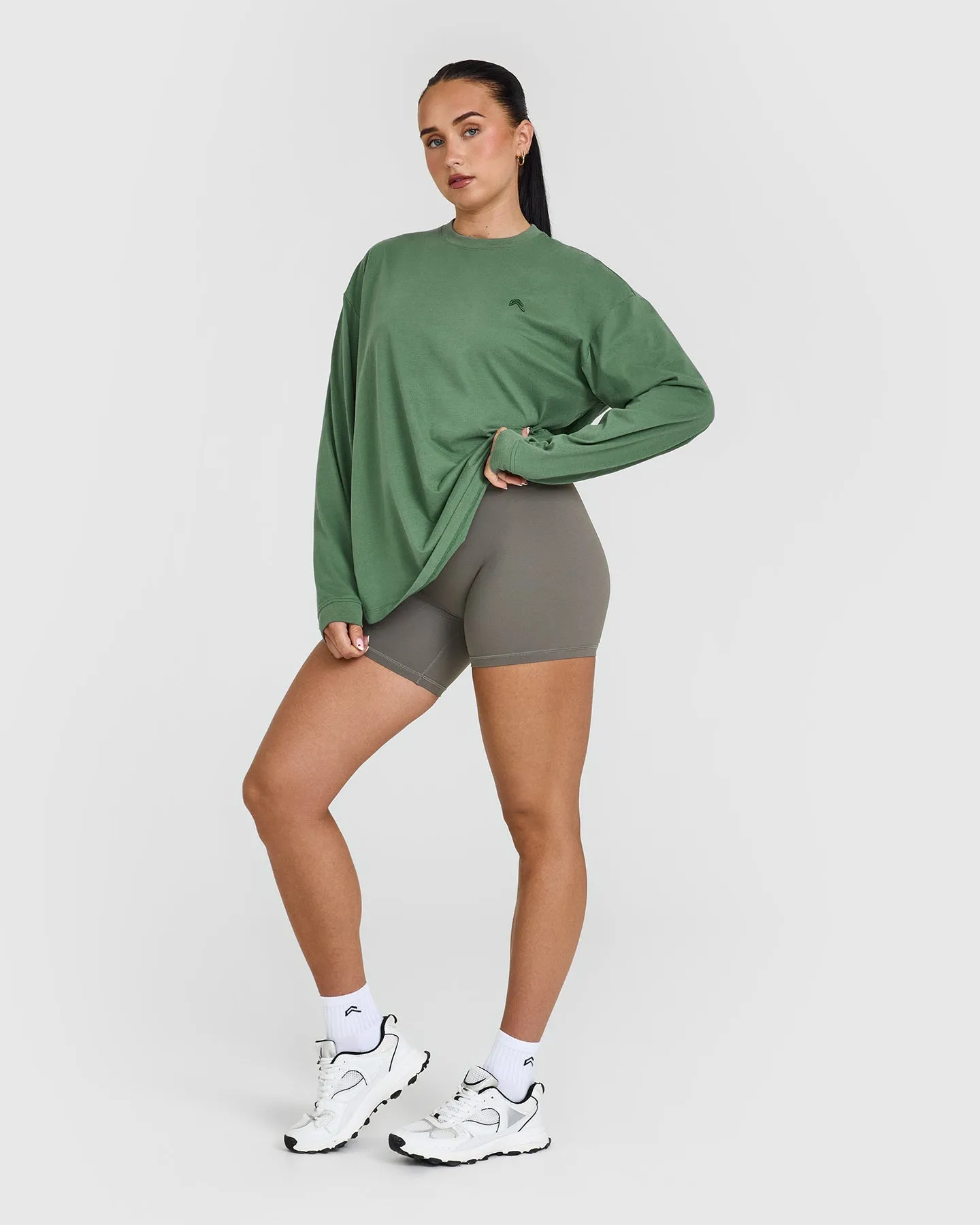 Classic Oversized Lightweight Long Sleeve Top | Washed Forest Green