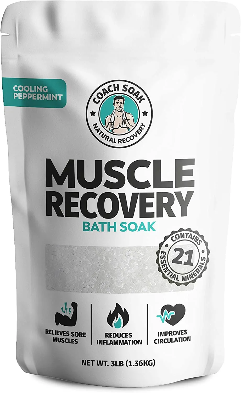 Coach Soak: Muscle Recovery Bath Soak - Natural Magnesium Muscle Relief & Joint Soother - 21 Minerals, Essential Oils & Dead Sea Salt - Absorbs Faster Than Epsom Salt for Soaking (Eucalyptus Tea Tree)