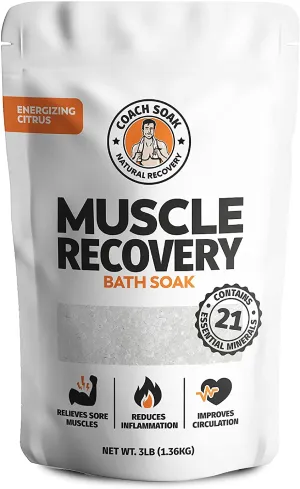Coach Soak: Muscle Recovery Bath Soak - Natural Magnesium Muscle Relief & Joint Soother - 21 Minerals, Essential Oils & Dead Sea Salt - Absorbs Faster Than Epsom Salt for Soaking (Eucalyptus Tea Tree)