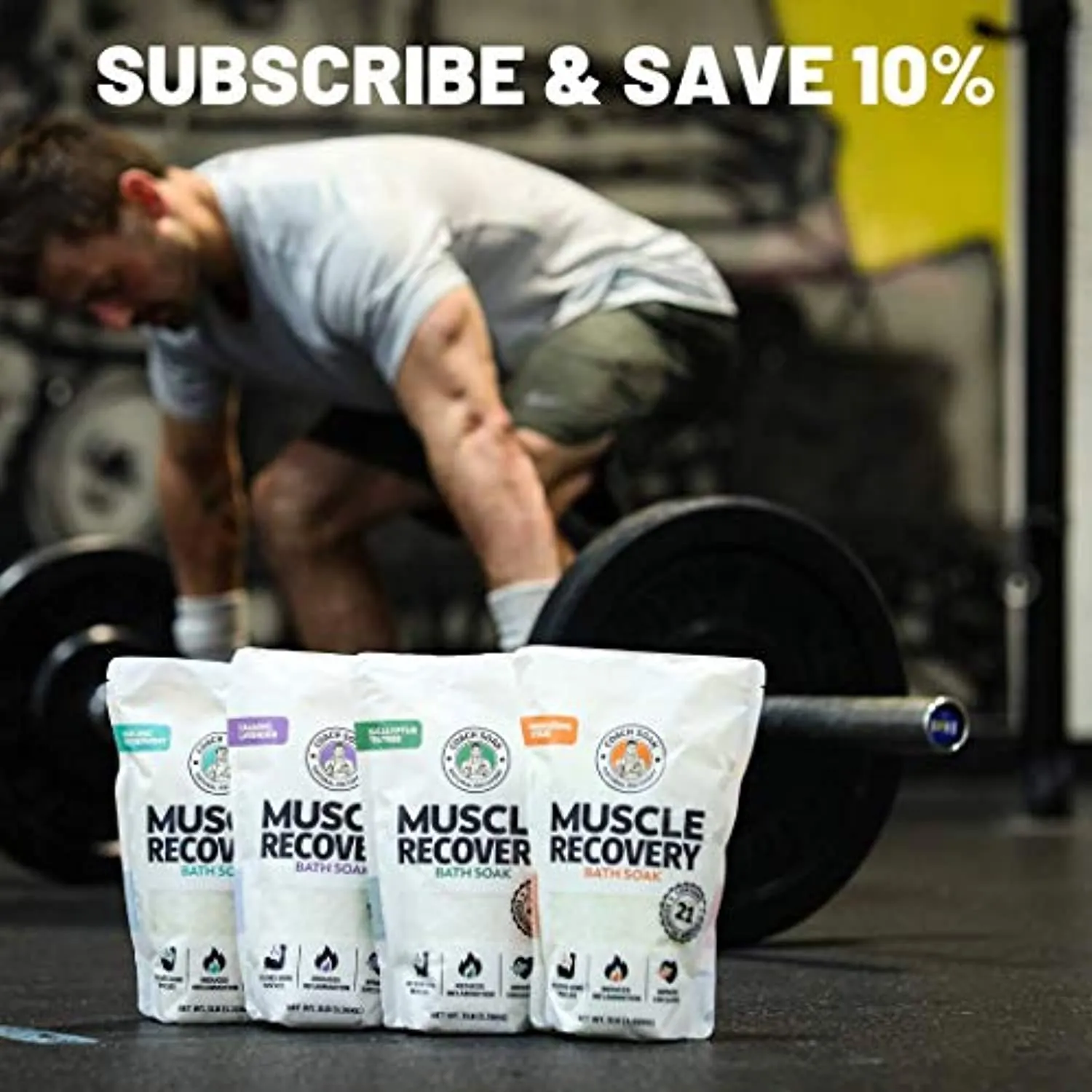 Coach Soak: Muscle Recovery Bath Soak - Natural Magnesium Muscle Relief & Joint Soother - 21 Minerals, Essential Oils & Dead Sea Salt - Absorbs Faster Than Epsom Salt for Soaking (Eucalyptus Tea Tree)