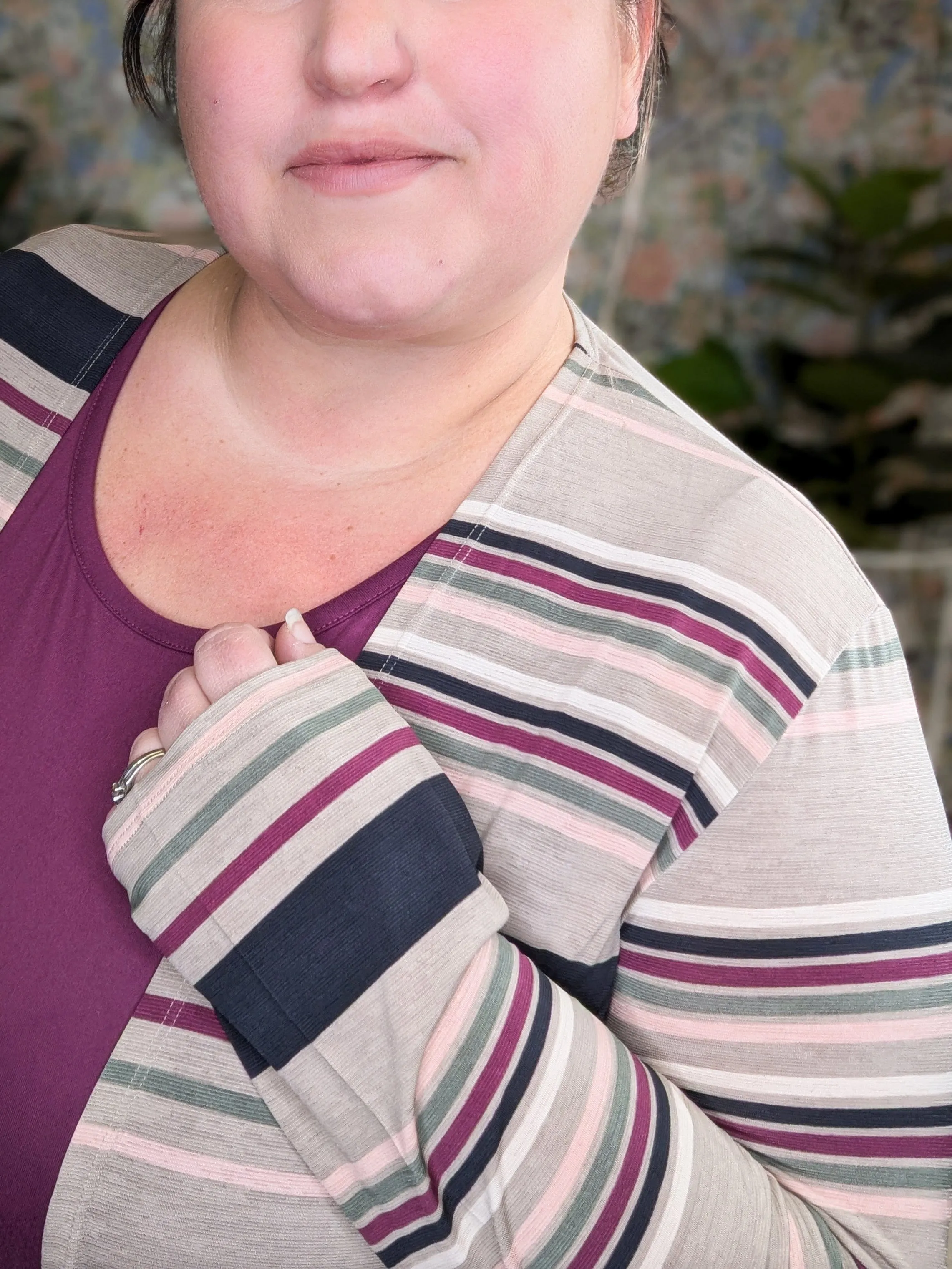 Colleen Taupe Stripe Open Cardigan w/Pockets