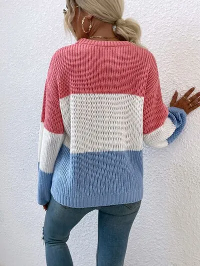 Color Block Round Neck Sweater (3 Colors)
