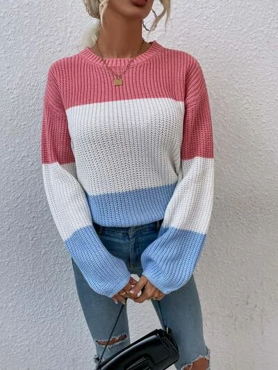 Color Block Round Neck Sweater (3 Colors)