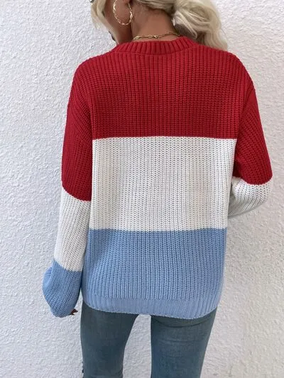 Color Block Round Neck Sweater (3 Colors)