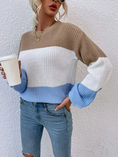 Color Block Round Neck Sweater (3 Colors)