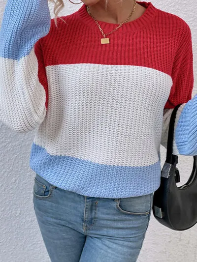 Color Block Round Neck Sweater (3 Colors)