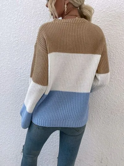 Color Block Round Neck Sweater (3 Colors)