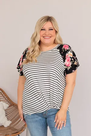 Complete The Look Striped Floral Top- Black