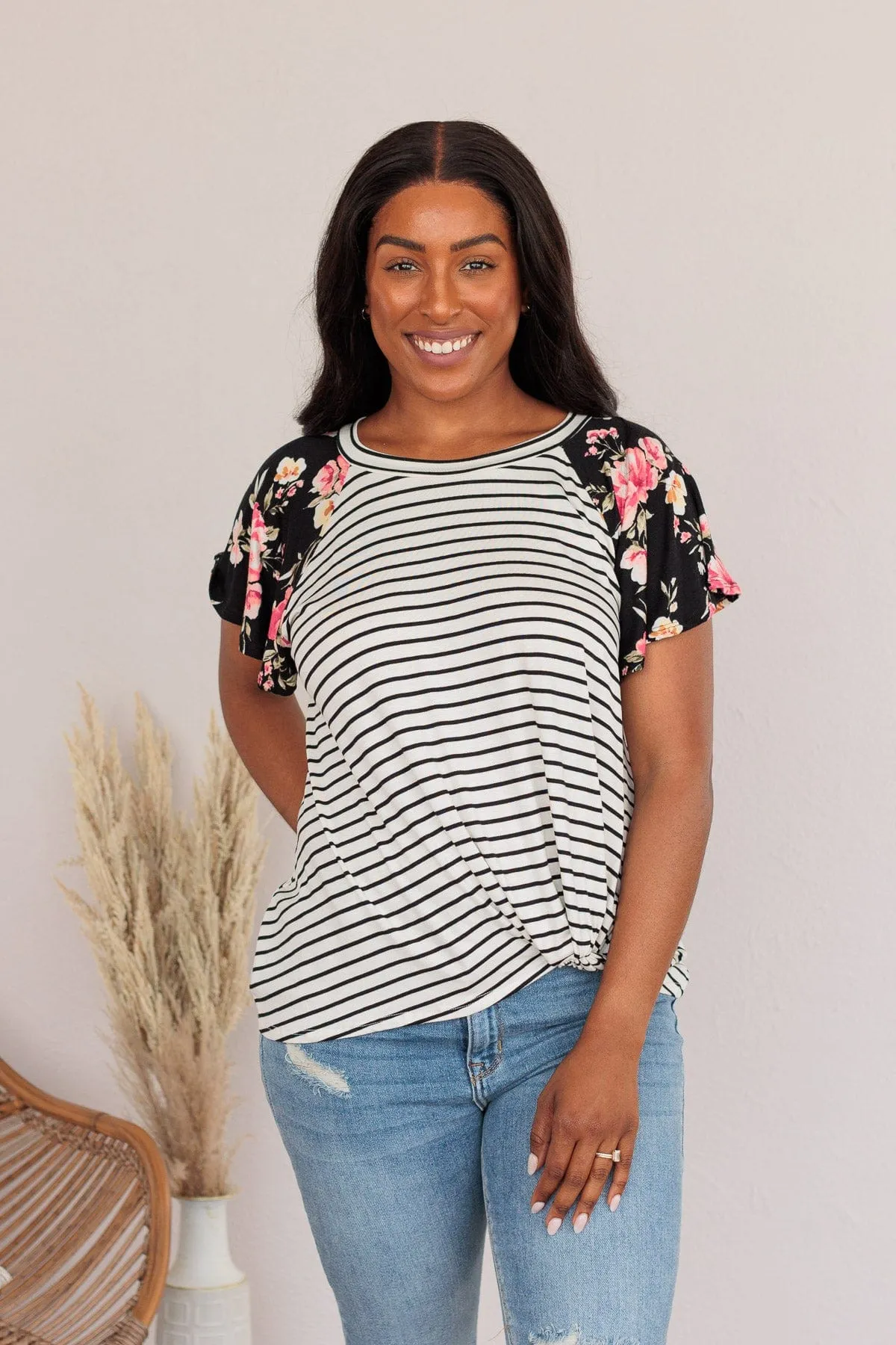 Complete The Look Striped Floral Top- Black