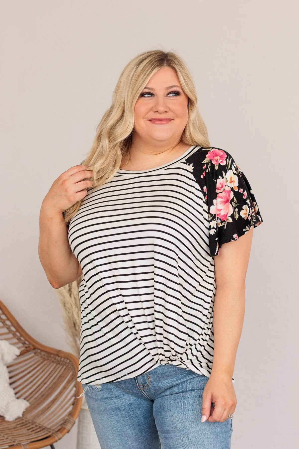 Complete The Look Striped Floral Top- Black