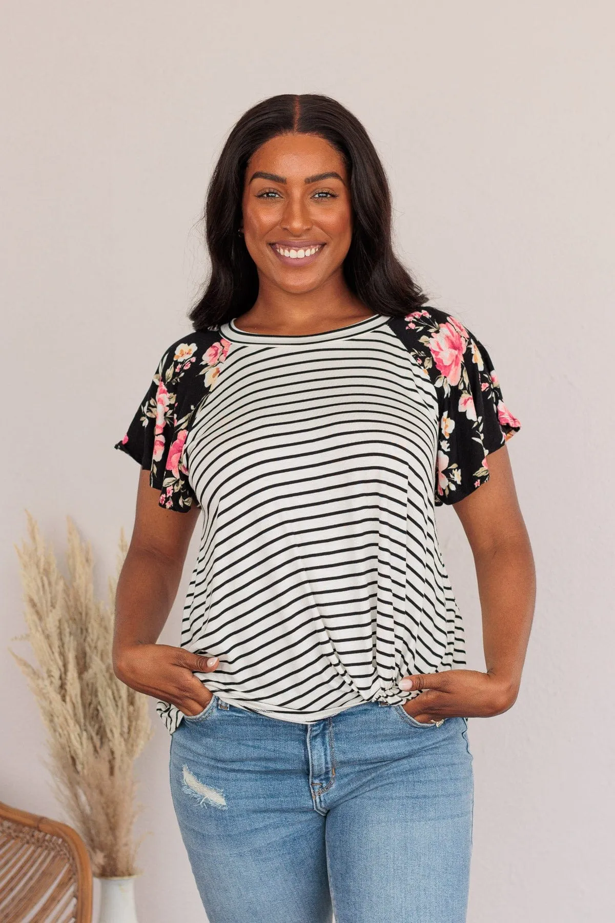 Complete The Look Striped Floral Top- Black