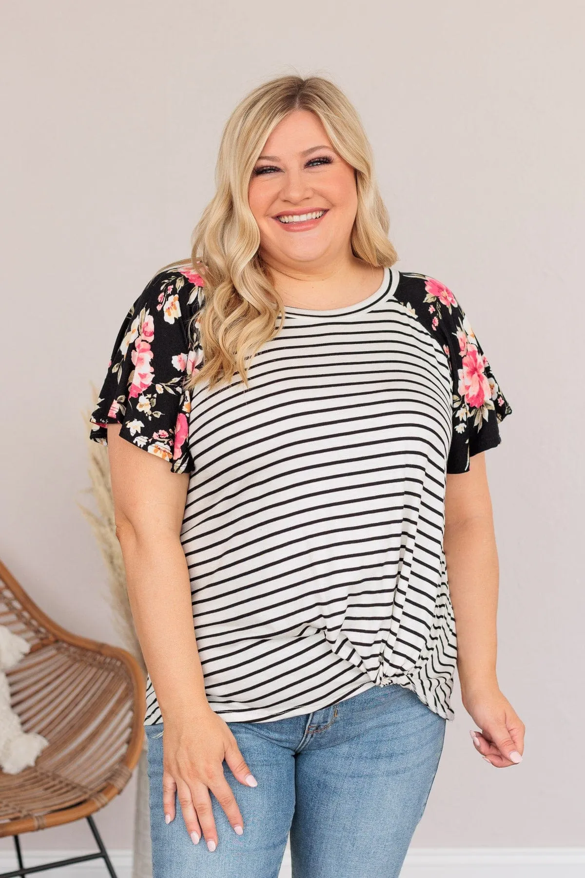 Complete The Look Striped Floral Top- Black
