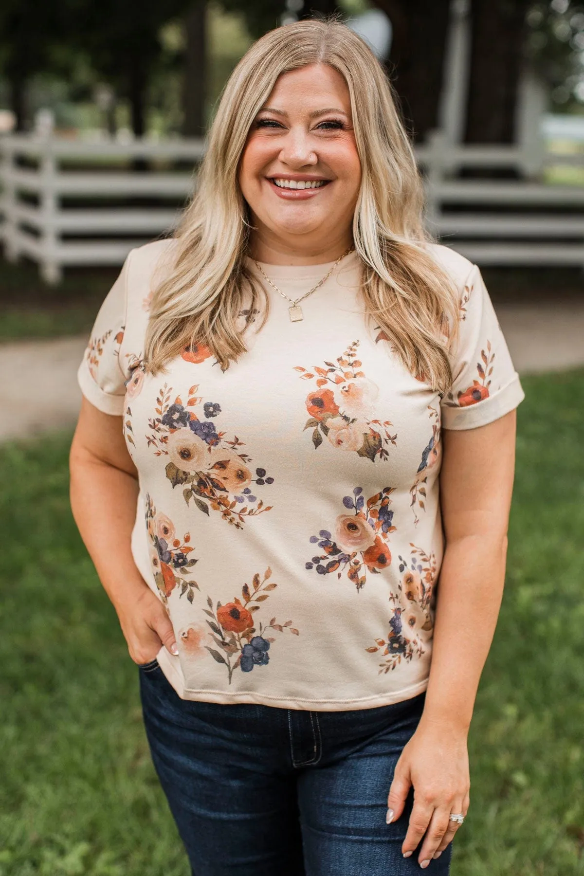 Confident Approach Floral Top- Tan & Rust