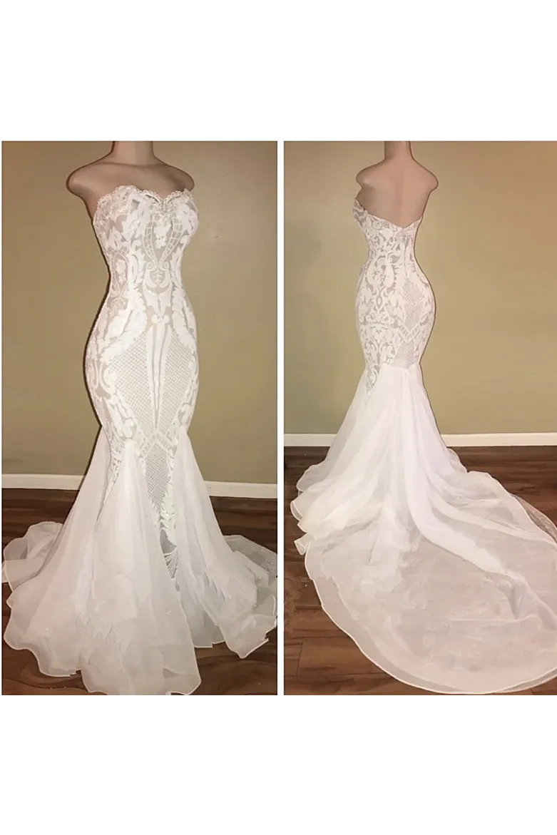Different Sweetheart Mermaid White Summer Wedding Dresses on Sale