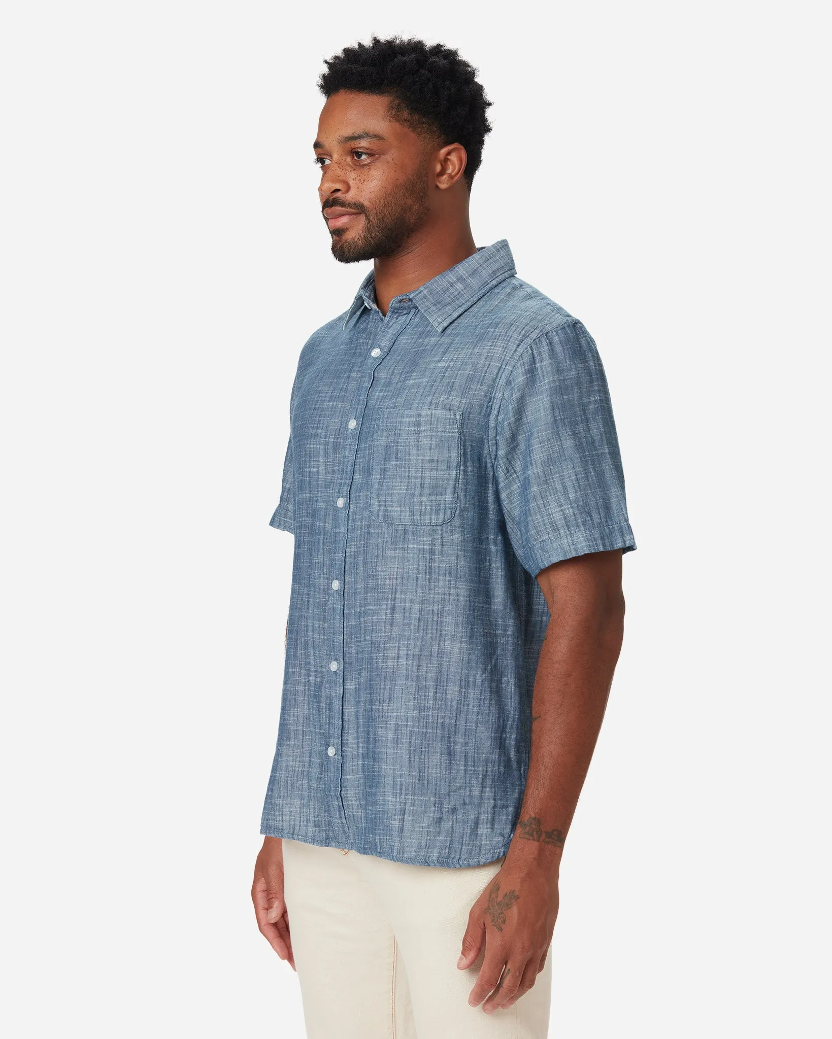 Double Gauze - Short Sleeve - Indigo Slub