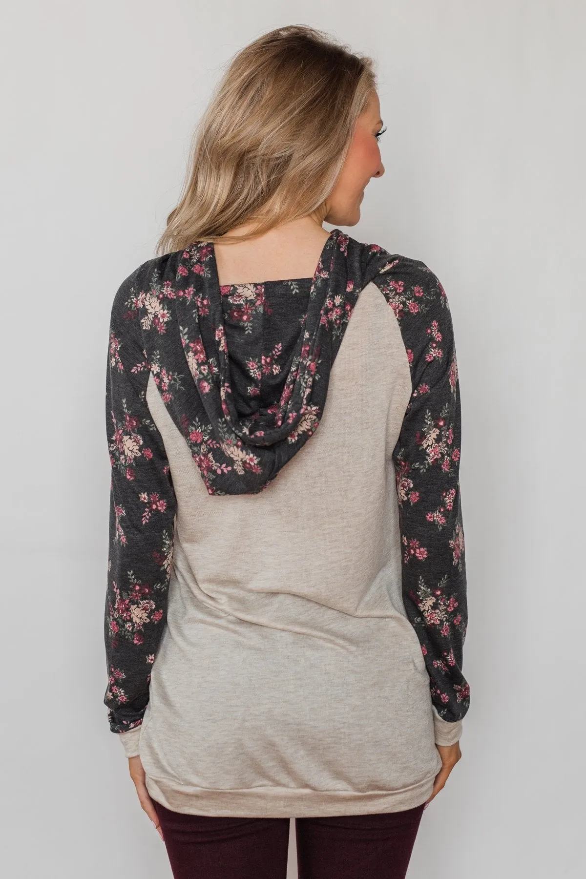 Dreaming in Floral Lightweight Hoodie- Oatmeal & Charcoal