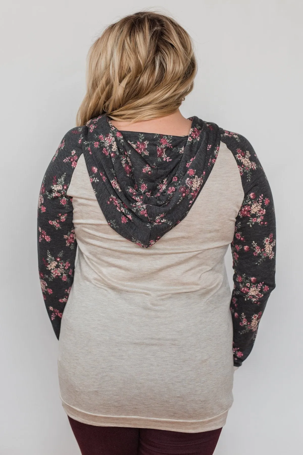 Dreaming in Floral Lightweight Hoodie- Oatmeal & Charcoal