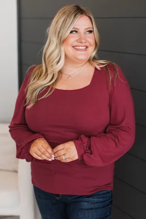 Easily Enchanting Balloon Sleeve Top- Burgundy