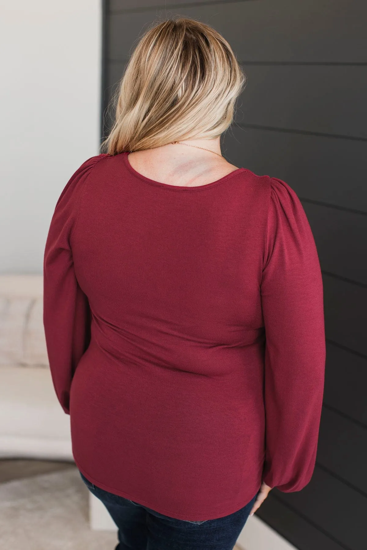 Easily Enchanting Balloon Sleeve Top- Burgundy