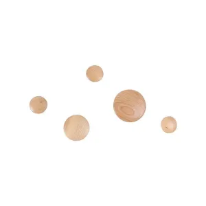 Emorden Furniture The Dots Coat Hooks Set of 5(3 Small/1 Medium/1 Large), Colorful Ash Wood Wall Mounted Coat-pegs Wall Hanger Rack, Scatter The Wall to Display Hats, Scarves,Clothes etc.(Natural)