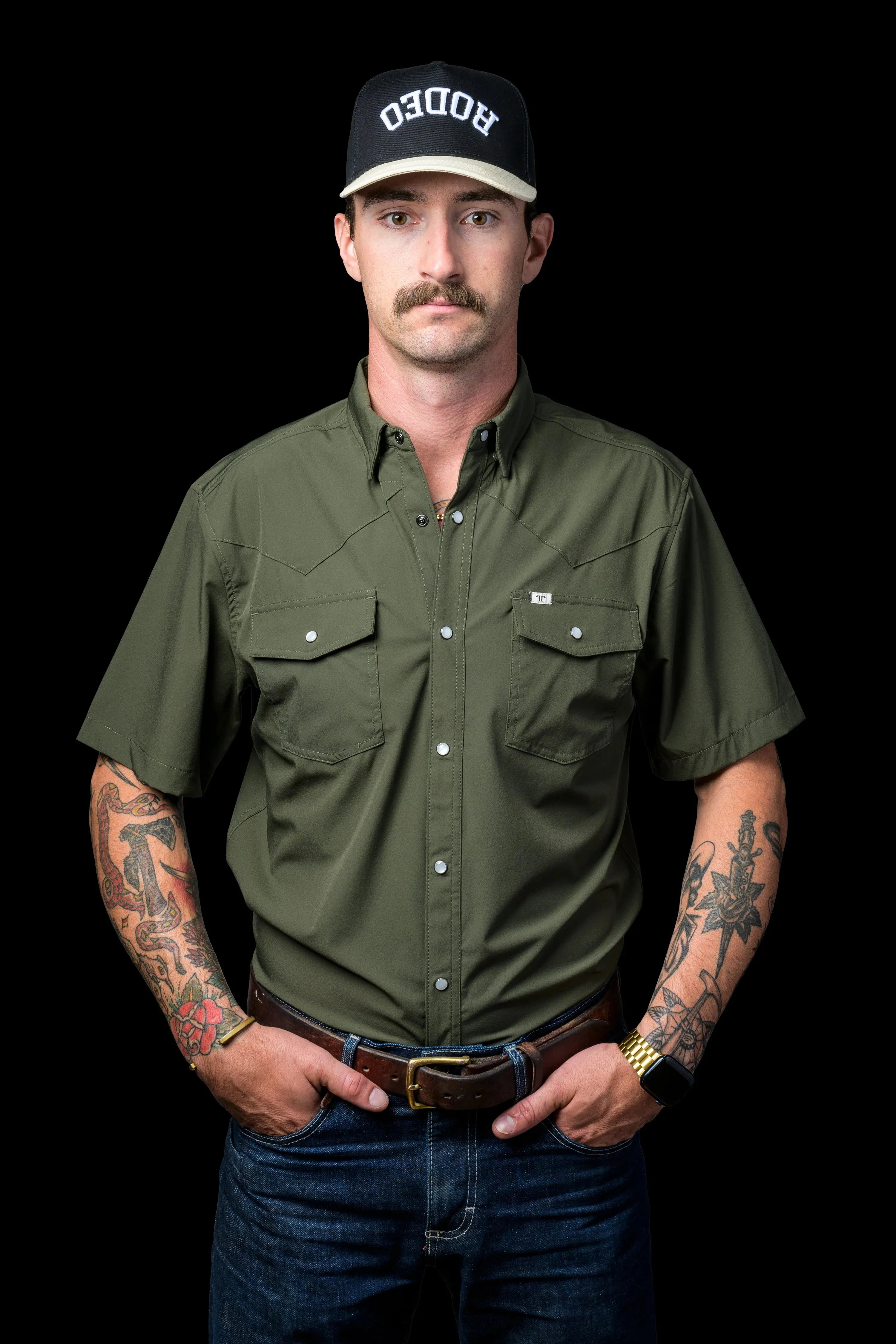 Ferrell - Olive Green Short Sleeve Snap Shirt