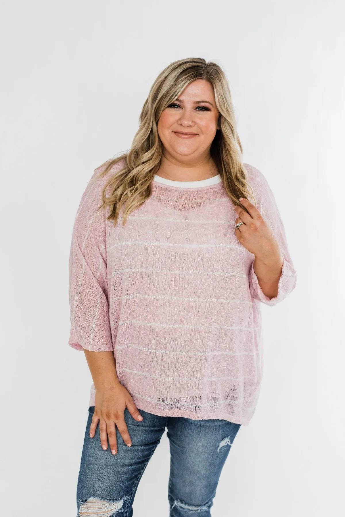 Follow My Lead Striped Knit Top- Blush