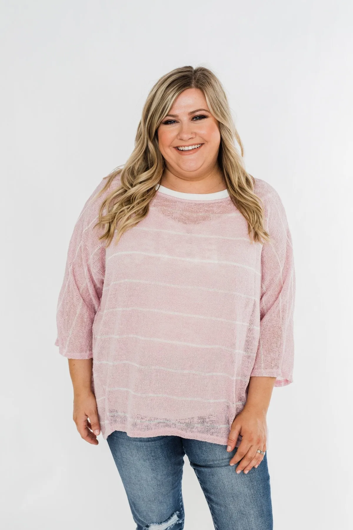 Follow My Lead Striped Knit Top- Blush