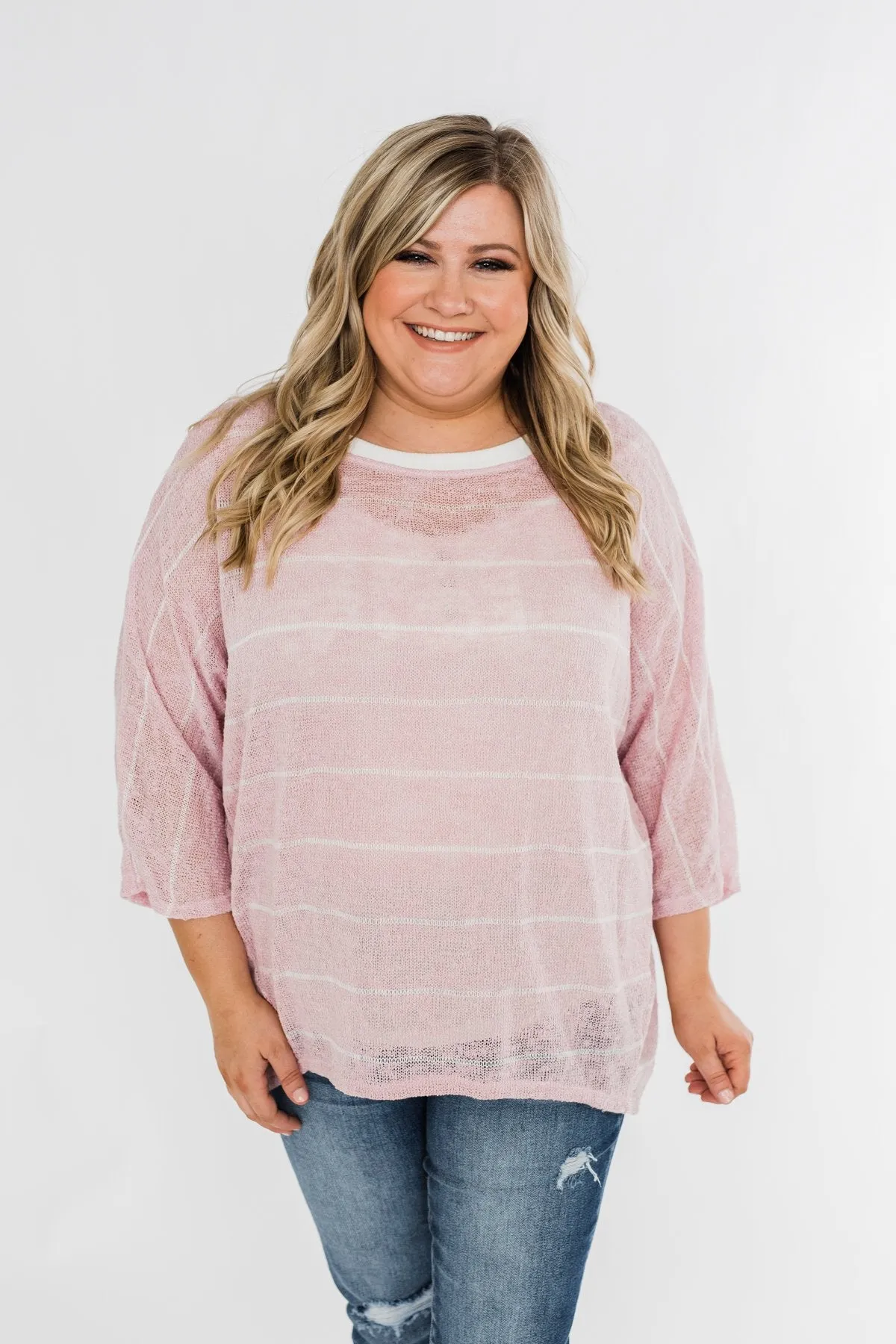 Follow My Lead Striped Knit Top- Blush