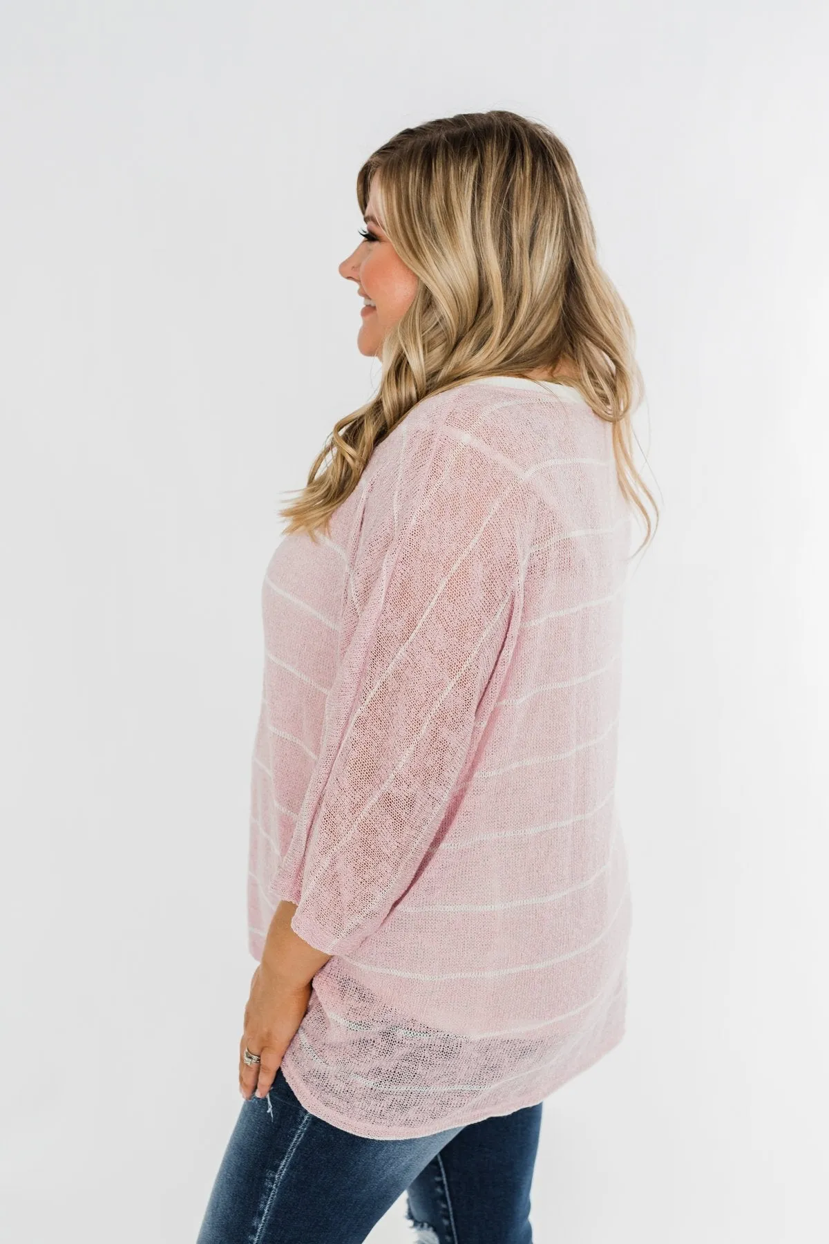 Follow My Lead Striped Knit Top- Blush