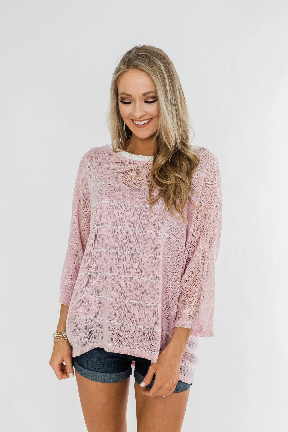 Follow My Lead Striped Knit Top- Blush