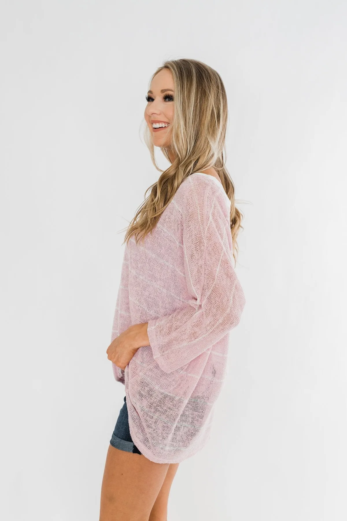 Follow My Lead Striped Knit Top- Blush
