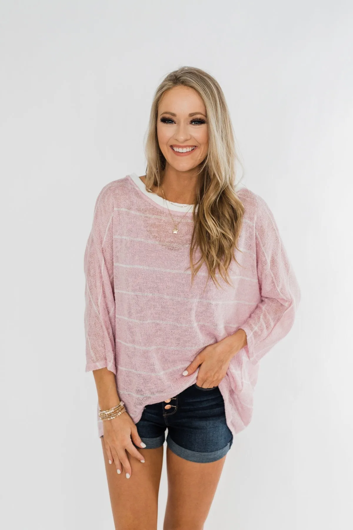Follow My Lead Striped Knit Top- Blush