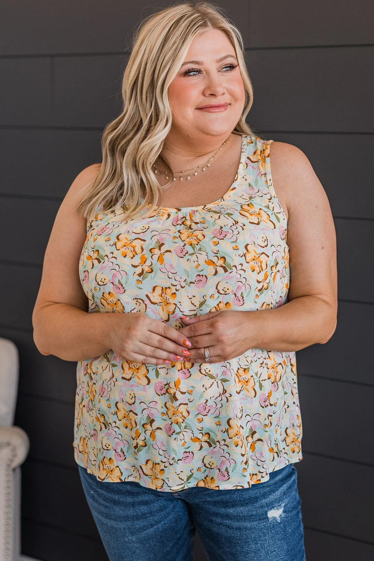 Found My Way Floral Tank Top- Light Blue