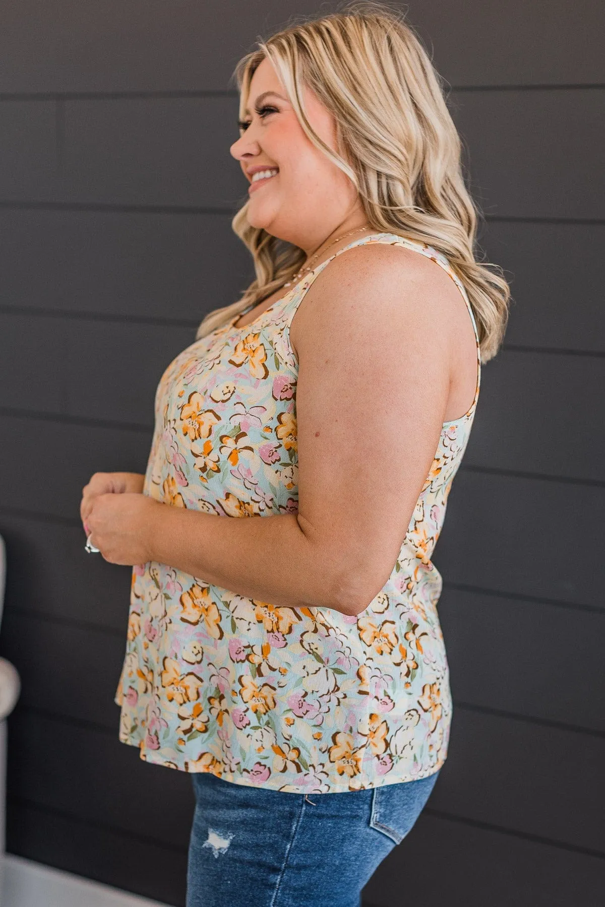 Found My Way Floral Tank Top- Light Blue