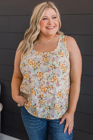 Found My Way Floral Tank Top- Light Blue