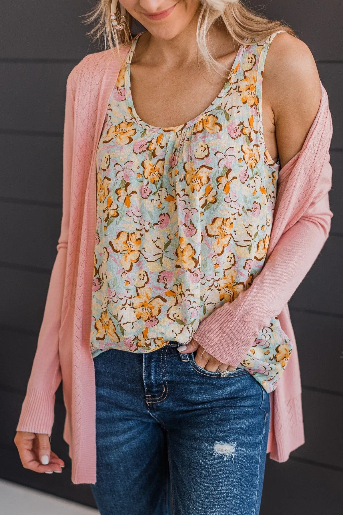 Found My Way Floral Tank Top- Light Blue