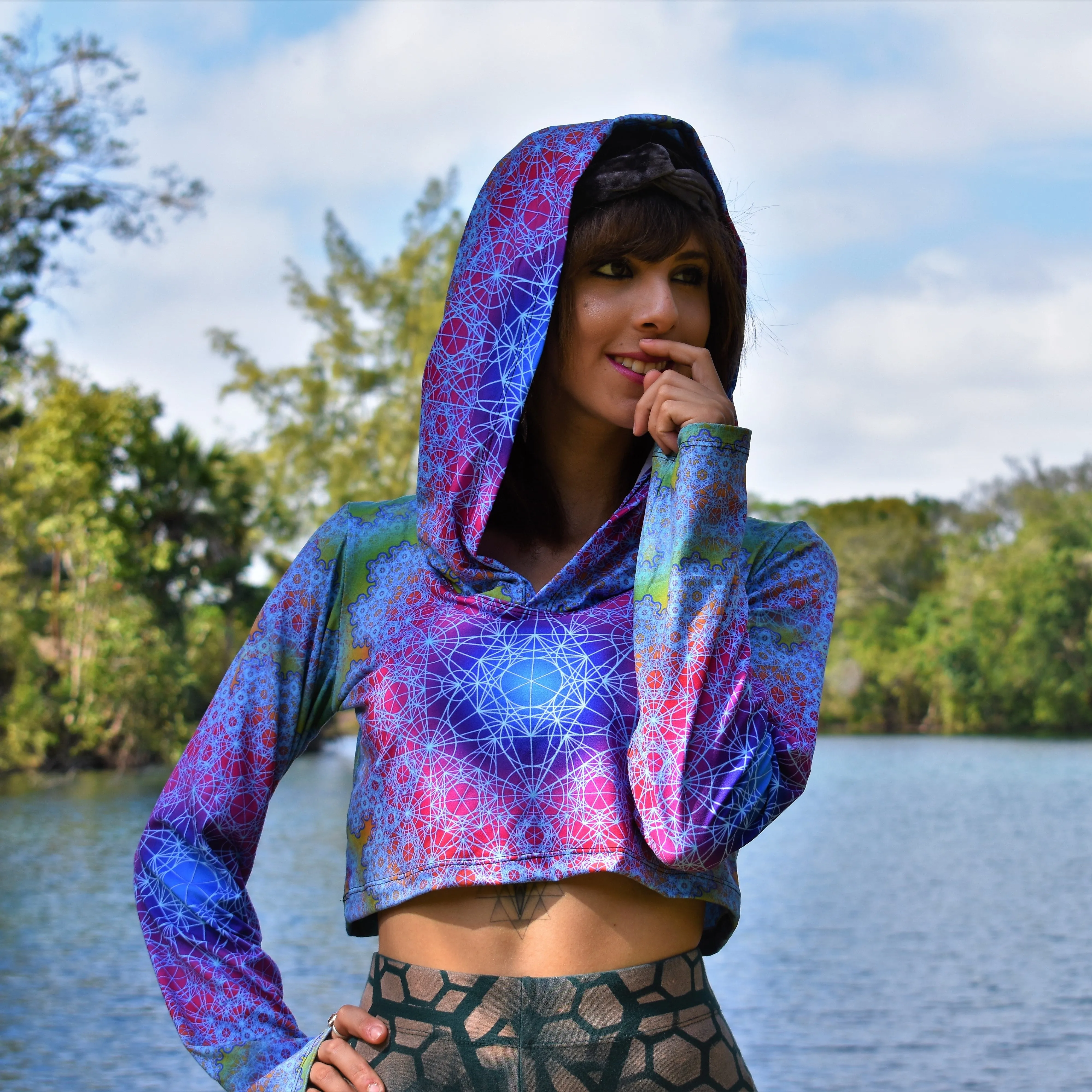 Fractal Metatron Crop Hoodie