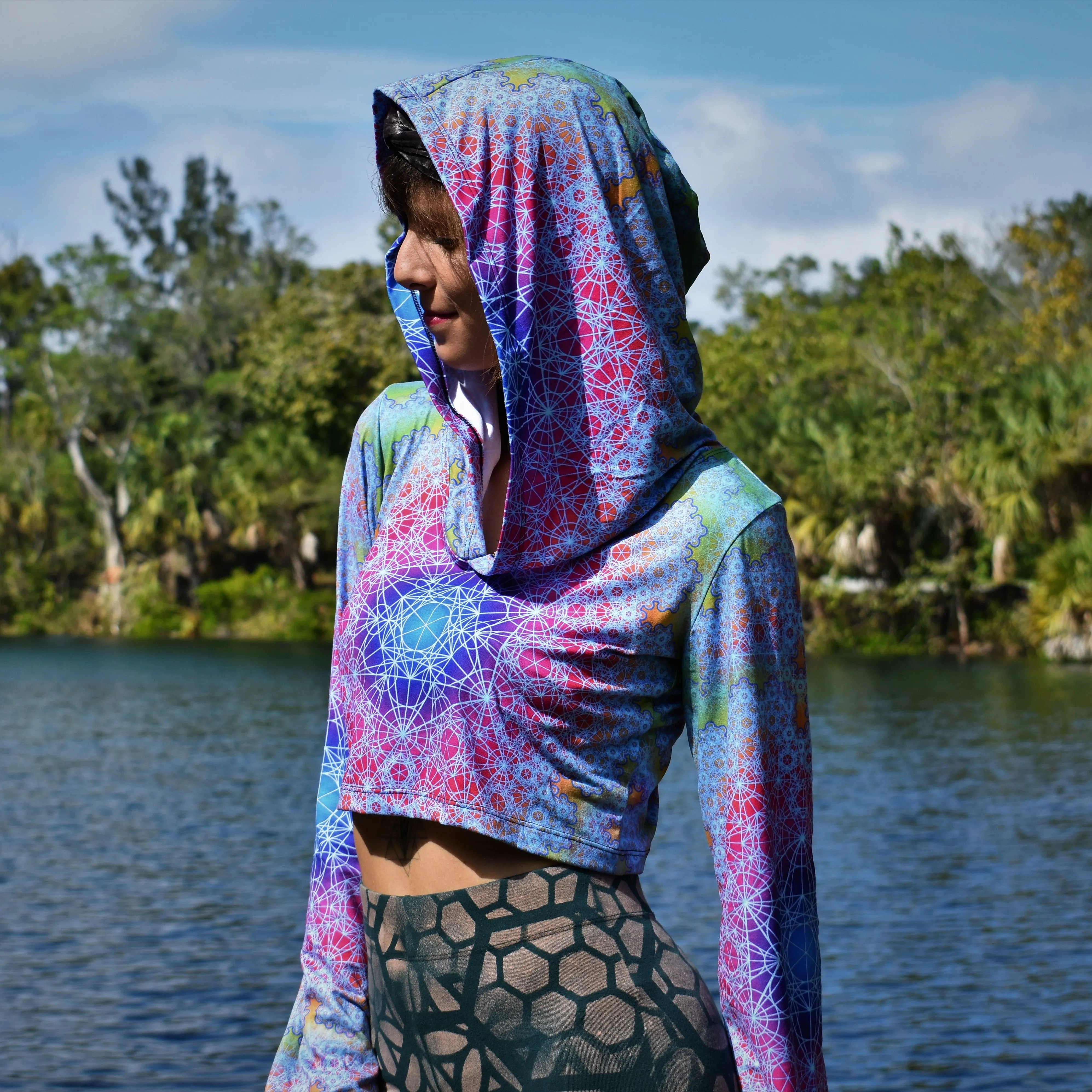 Fractal Metatron Crop Hoodie