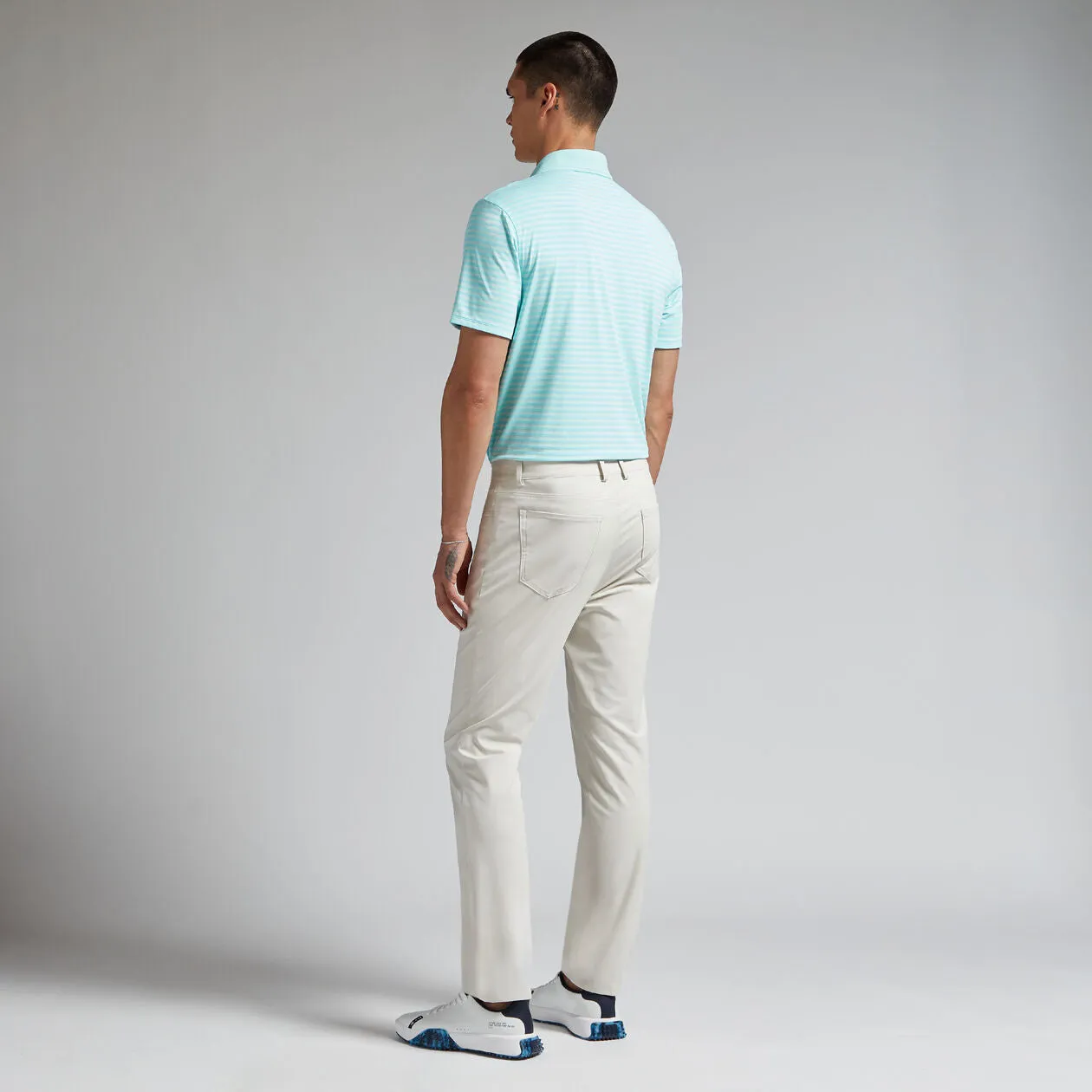 G/FORE MENS PERFORATED STRIPE TECH JERSEY POLO - POWDER