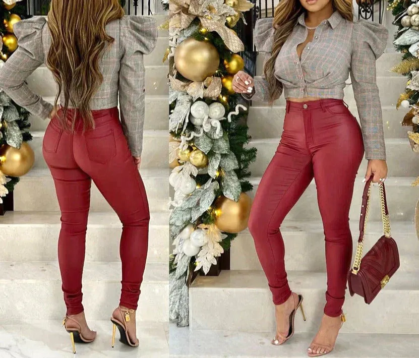 GP4100P-STRETCH COATED SKINNY PANTS