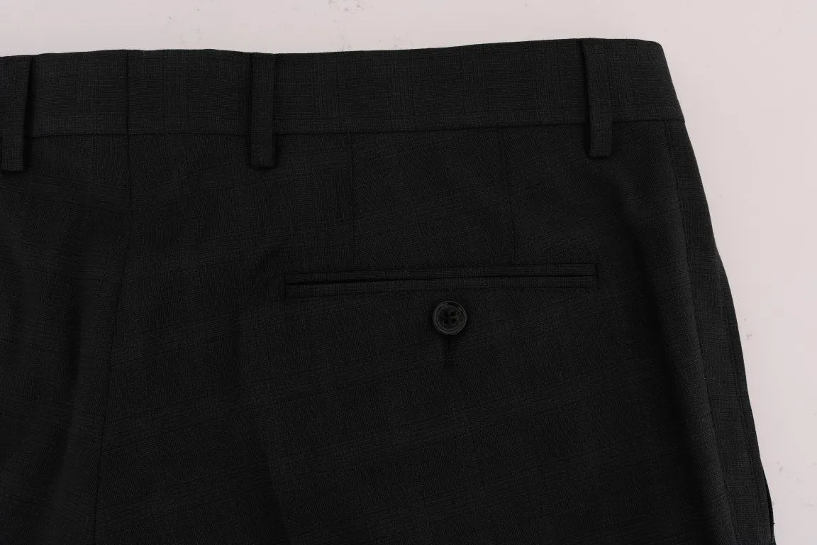 Gray Striped Wool Stretch Formal Pants