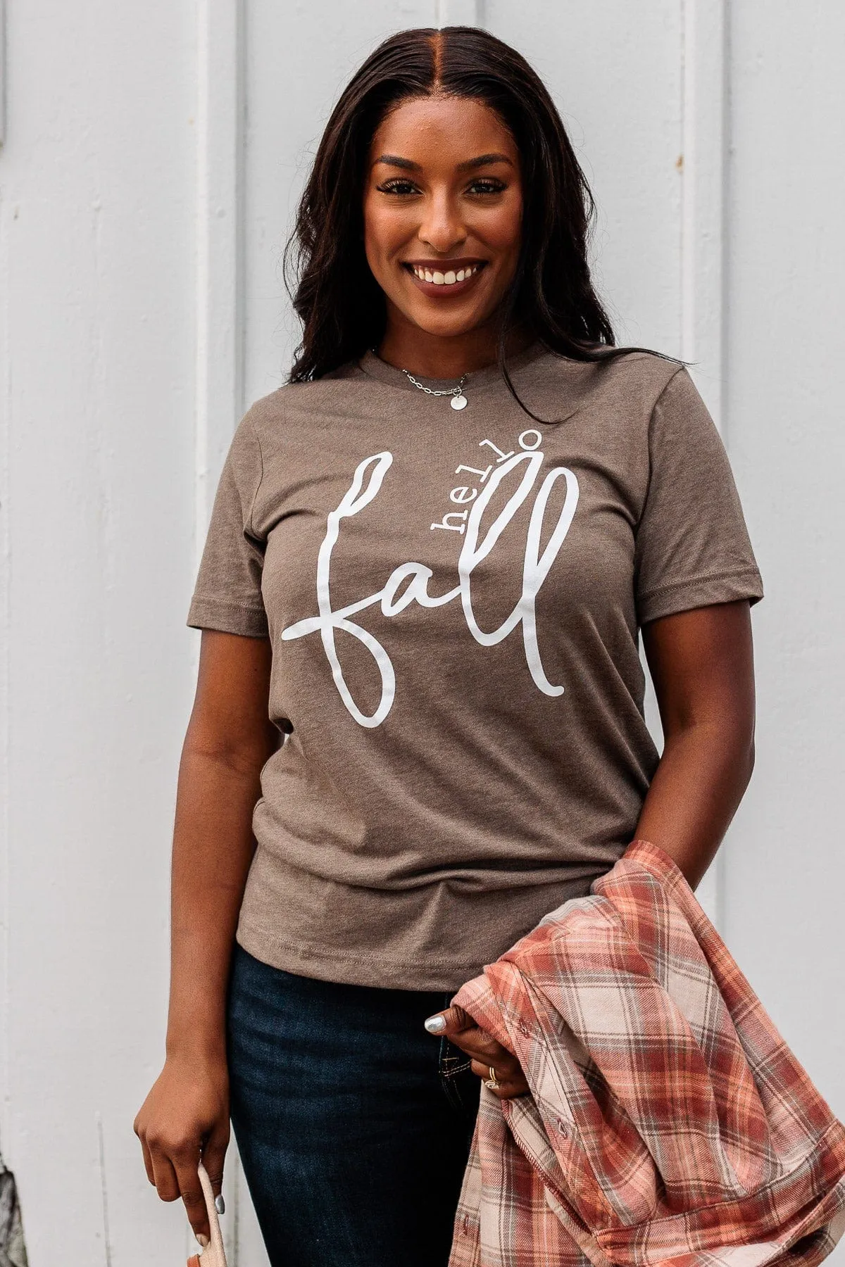 Greeting The Season "Hello Fall" Graphic Tee- Dark Mocha
