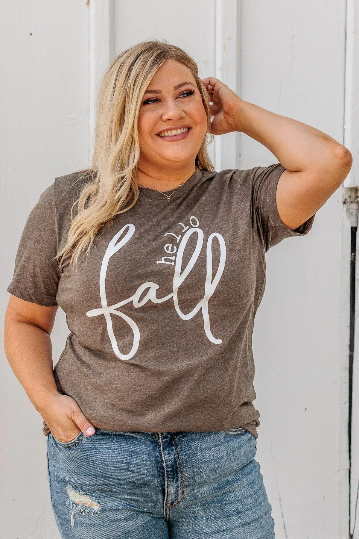 Greeting The Season "Hello Fall" Graphic Tee- Dark Mocha