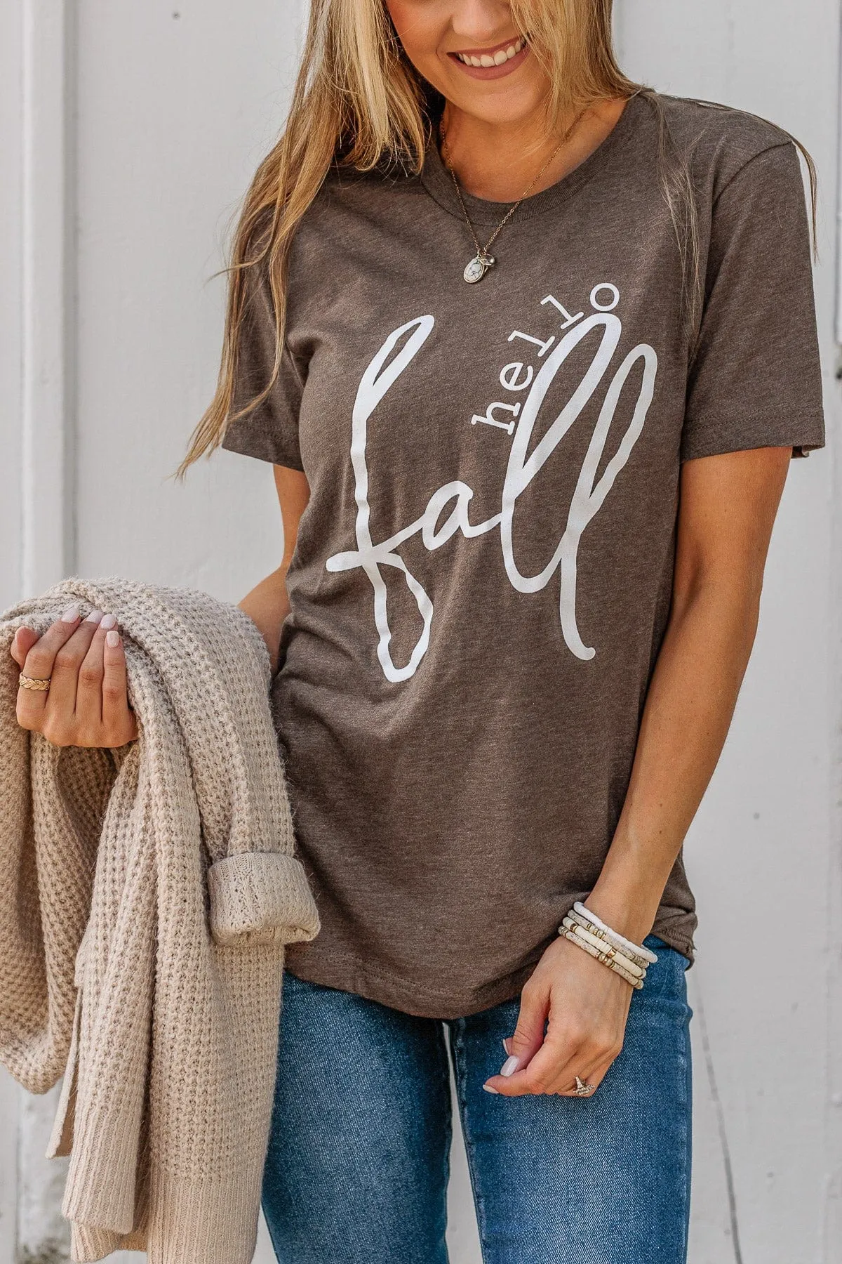 Greeting The Season "Hello Fall" Graphic Tee- Dark Mocha